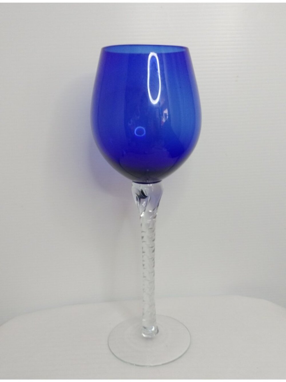 Bombay Cobalt Blue Ballon Wine Glass Twist Stem Goblet Art Glass 11"5 New